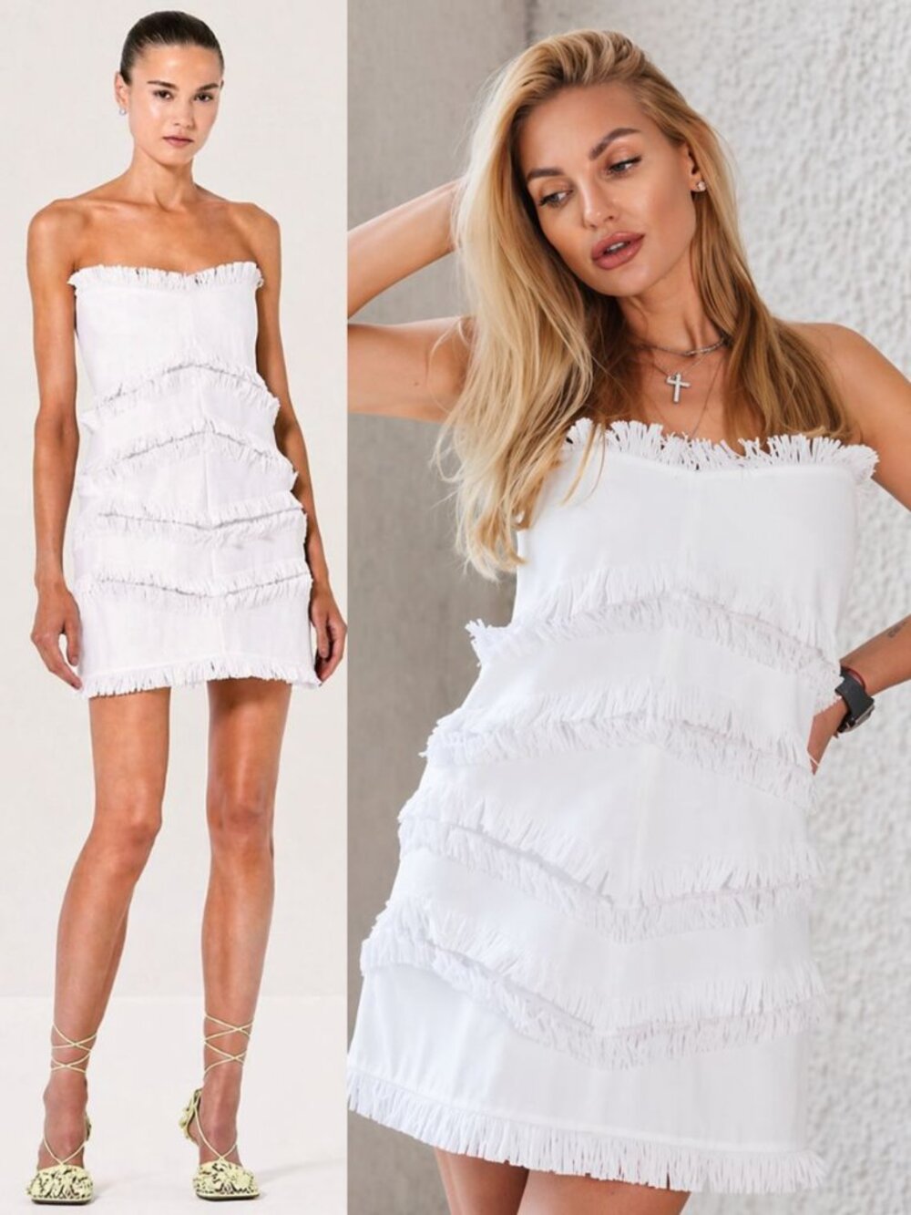 Alexis Fione Dress White Raffia Fringe Strapless‎ Mini Size L - Picture 2 of 14